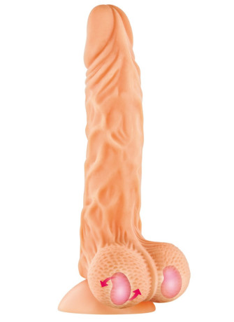 Gode réaliste veiné ventouse va-et-vient prépuce testicules billes mouvantes 22cm - CC514107